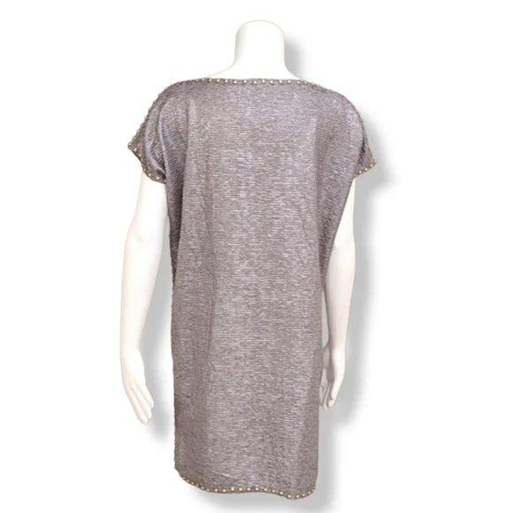 VINTAGE 80's SMITH & SMITH NYC Studded Shift Dress Small Mini Textured Crinkled - Picture 8 of 16